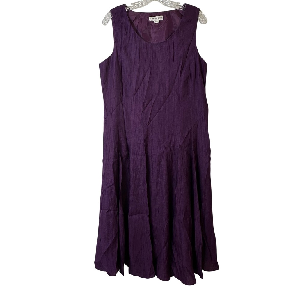 Coldwater Creek Purple Crinkle Bamboo Rayon Sleeveless A-Line Midi Dress Size 16